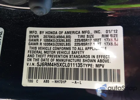 2012 Honda Cr-V Ex z USA, uszkodzony, nr VIN 5J6RM4H5XCL011135